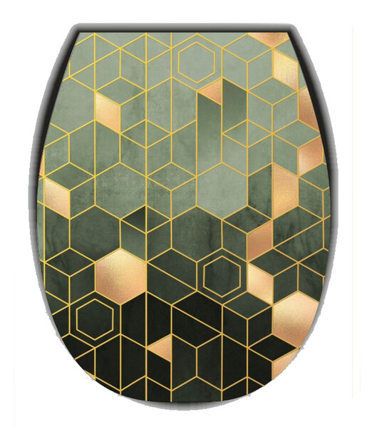 Сиденье д/унитаза жесткое ОКЕАН LUX с рис. "Абстракция соты зеленые" с детской накладкой