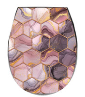 Сиденье д/унитаза жесткое ОКЕАН LUX с рис. "Абстракция соты розовые" с детской накладкой