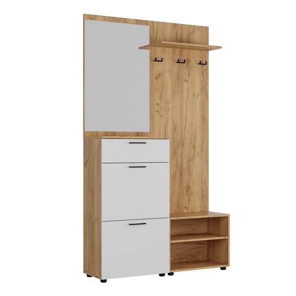 Монтана Прихожая корпус Дуб Крафт золотой/фасад ЛДСП Белый Гладкий (3 места) УИ985 КАТЕГОРИЯ А