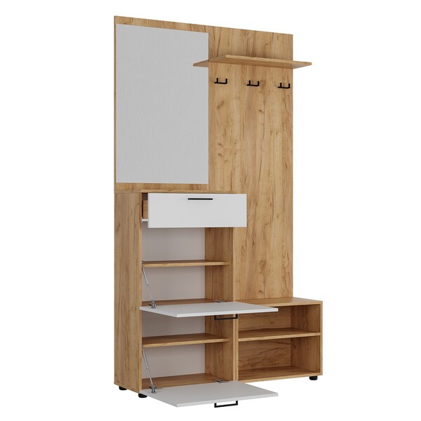 Монтана Прихожая корпус Дуб Крафт золотой/фасад ЛДСП Белый Гладкий (3 места) УИ985 КАТЕГОРИЯ А