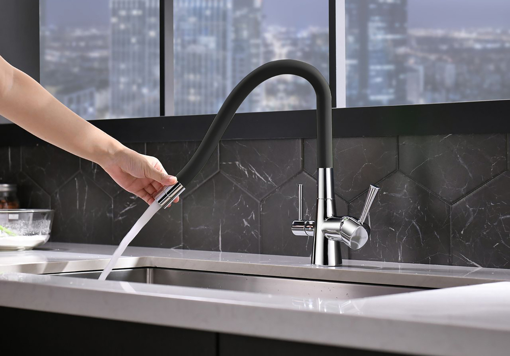 LM3075BN-Black Comfort Смеситель для кухни, с гибким изливом, фильтр питьевой воды, никель/черный LEMARK