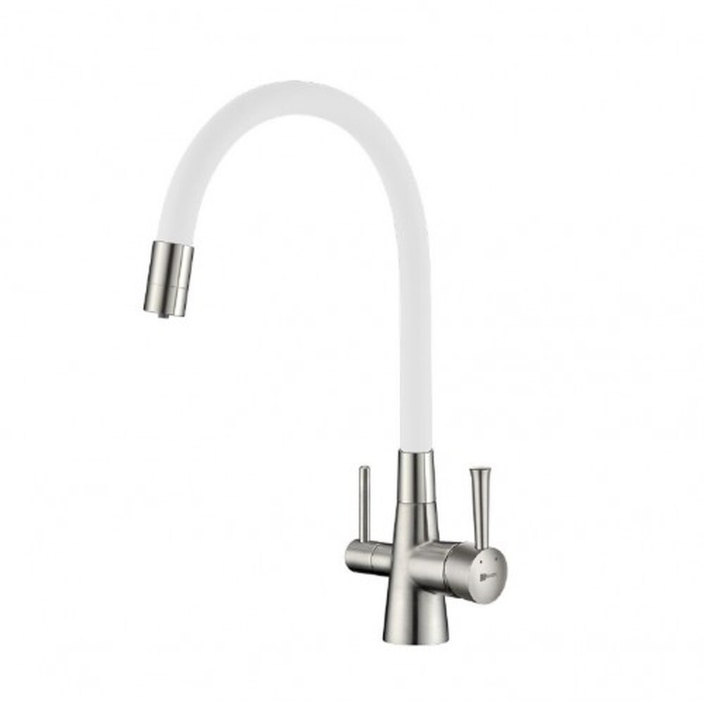 LM3075BN-White Comfort  Смеситель для кухни, с гибким изливом, фильтр питьевой воды, никель/белый LEMARK