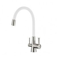 LM3075BN-White Comfort  Смеситель для кухни, с гибким изливом, фильтр питьевой воды, никель/белый LEMARK
