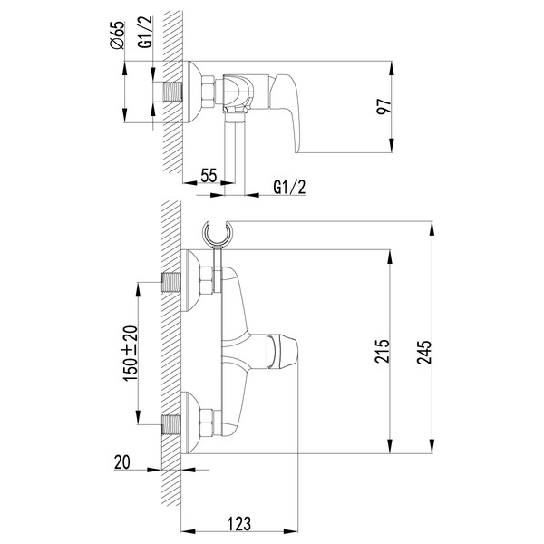 LM3318B Pramen Смеситель настенный с гигиеническим душем, бронза LEMARK