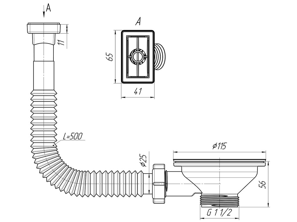 N310 Перелив для мойки АНИ Пласт 3 1/2 жесткий