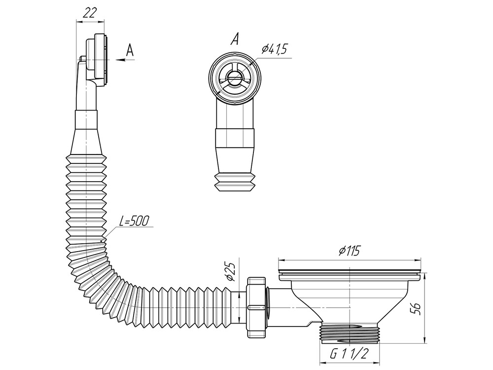 N320S Перелив для мойки АНИ Пласт 3 1/2 гибкий