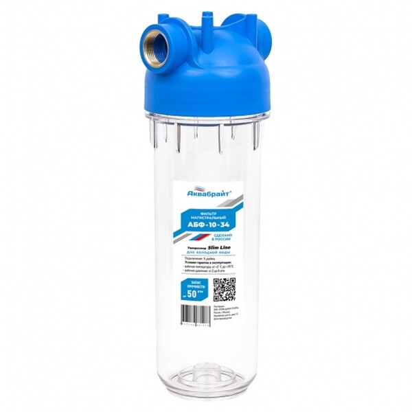 Фильтр магистральный Аквабрайт Slim Line 10 вход 3/4 (без картриджа) АБФ-10-34
