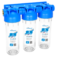 Фильтр магистральный Аквабрайт Slim Line 10 тройной прозрачный корпус 1/2 (без картриджей) АБФ-3 1/2