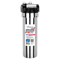 Фильтр магистральный Аквабрайт Slim Line 10 для горячей воды вход 3/4 Нержавейка с пластиковой крышкой (без картриджа) АБФ-НЕРЖ-34-ПЛ