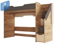 RICH Кровать-чердак КР-001 ()0,8х2,0м) Дуб Крафт золотой/Миндаль / Глиняный серый (5 мест) ЧЧ219 КАТЕГОРИЯ А