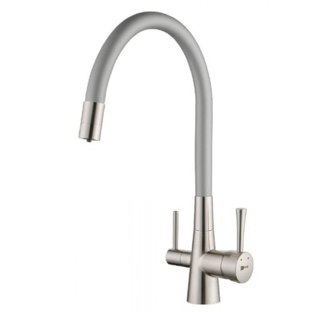 LM3075BN-Silver Comfort Смеситель для кухни, с гибким изливом, с подключением к фильтру питьевой воды, НИКЕЛЬ/СЕРЕБРО LEMARK