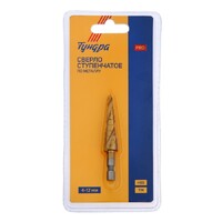 Сверло ступенчатое ТУНДРА PRO, HSS, TiN, спиральный профиль, шестигранный хвостовик, 4-12 мм 7461766