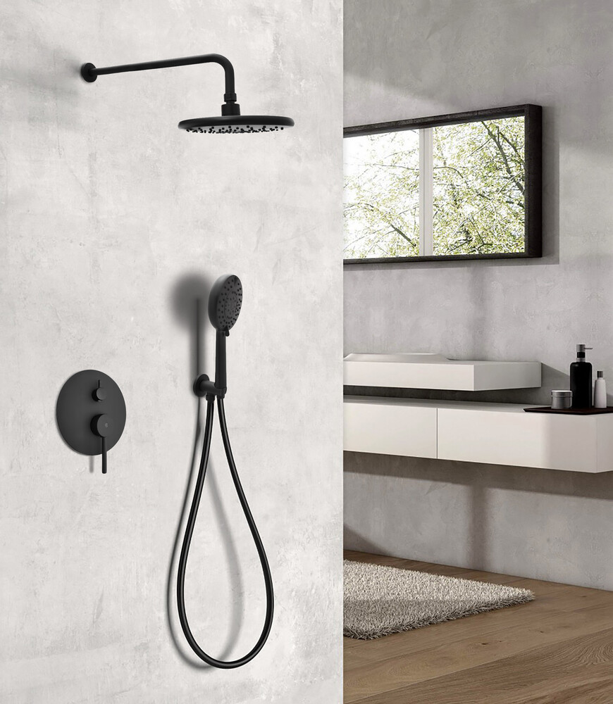 Смеситель Душ ВСТРАИВАЕМЫЙ SANTREK AQUA-1050  (SAP-1050) круглая лейка, черный (диаметр троп лейки 22.5см)