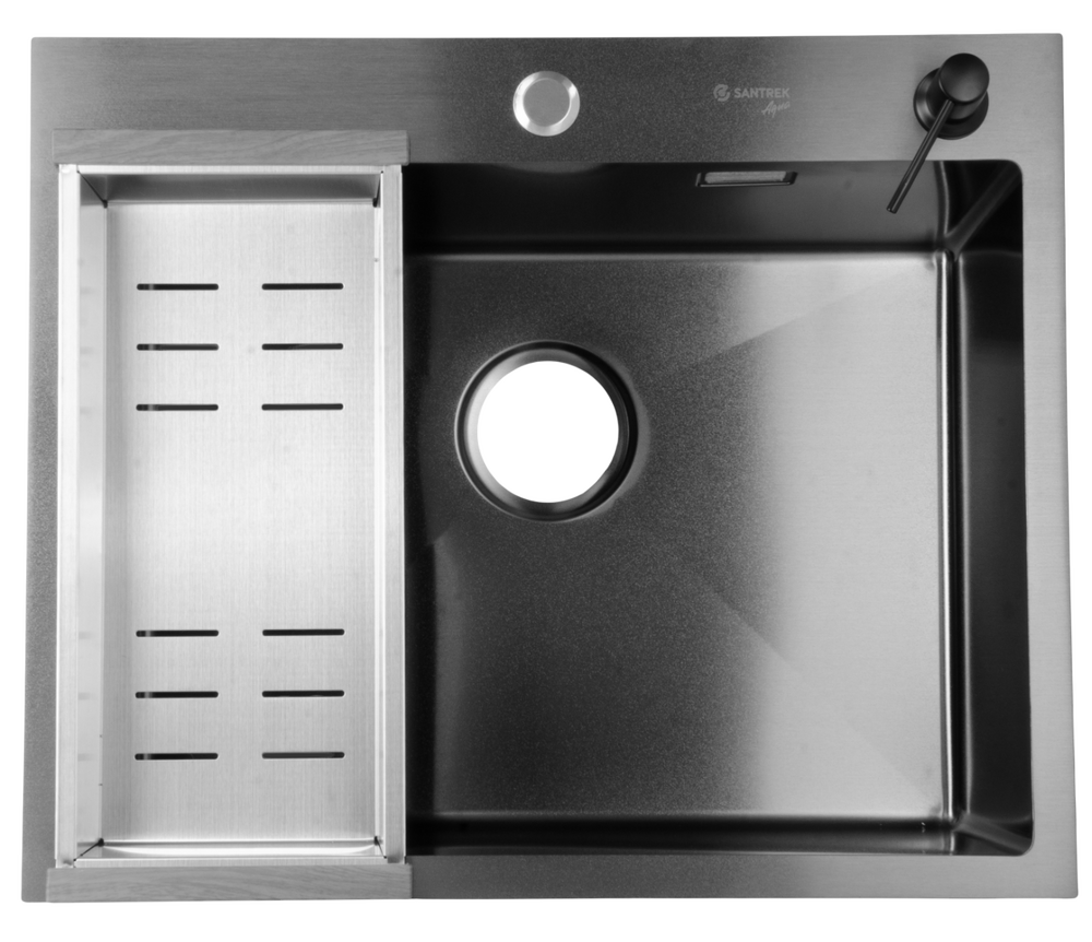 Мойка нерж врезная SANTREK AQUA PRO 600х500х220 т 3,0 ГРАФИТ D6050HB (+ сифон + дозатор ) + КОЛАНДЕР 440х220 В ПОДАРОК!!!