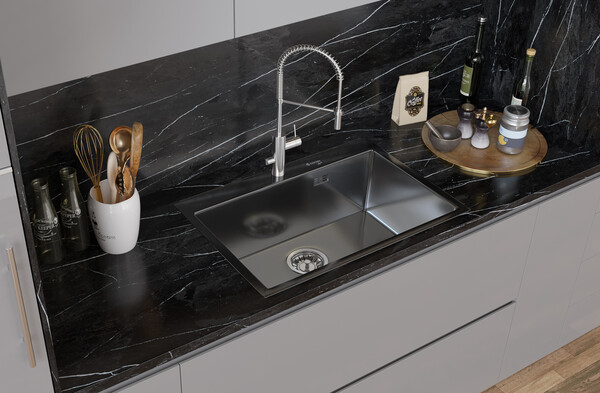 Мойка нерж врезная SANTREK AQUA PRO 650х480х220 т 3,0 ГРАФИТ D6548HB (+ сифон + дозатор) + КОЛАНДЕР 420х220 В ПОДАРОК_ АКЦИЯ !!!