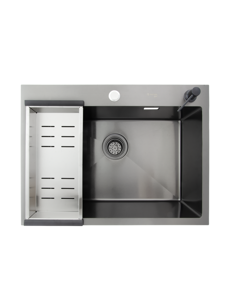 Мойка нерж врезная SANTREK AQUA PRO 650х480х220 т 3,0 ГРАФИТ D6548HB (+ сифон + дозатор) + КОЛАНДЕР 420х220 В ПОДАРОК_ АКЦИЯ !!!