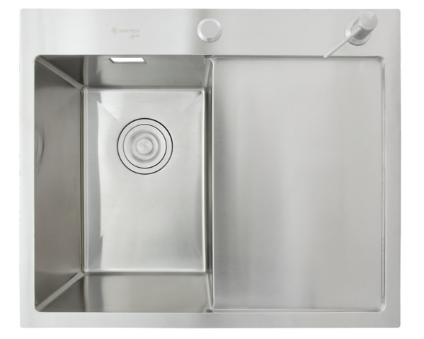  Мойка нерж врезная SANTREK AQUA PRO 600х500х220 т 3,0 САТИН D6050HLS левая (+ сифон + дозатор) + КОЛАНДЕР 440х220 В ПОДАРОК_ АКЦИЯ !!!