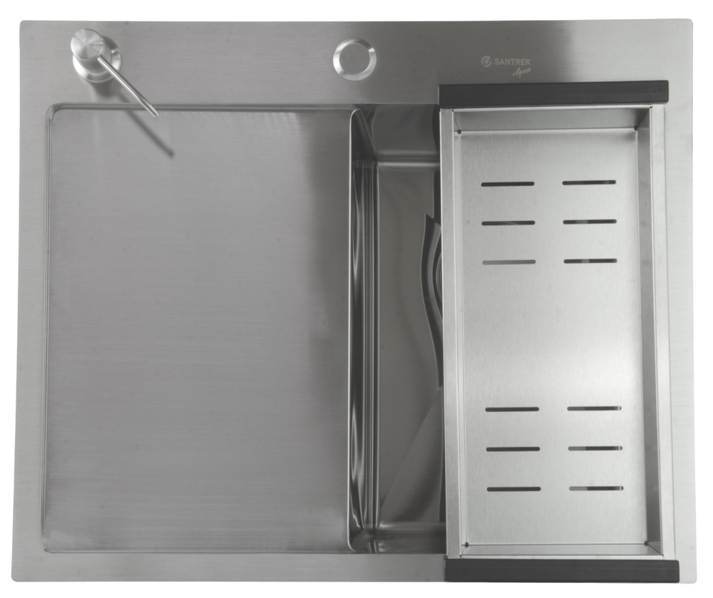  Мойка нерж врезная SANTREK AQUA PRO 600х500х220 т 3,0 САТИН D6050HRS правая (+ сифон + дозатор) + КОЛАНДЕР 440х220 В ПОДАРОК_ АКЦИЯ !!!