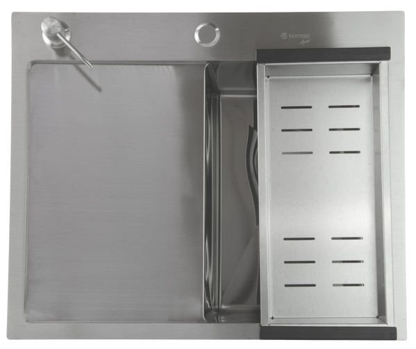  Мойка нерж врезная SANTREK AQUA PRO 600х500х220 т 3,0 САТИН D6050HRS правая (+ сифон + дозатор) + КОЛАНДЕР 440х220 В ПОДАРОК_ АКЦИЯ !!!