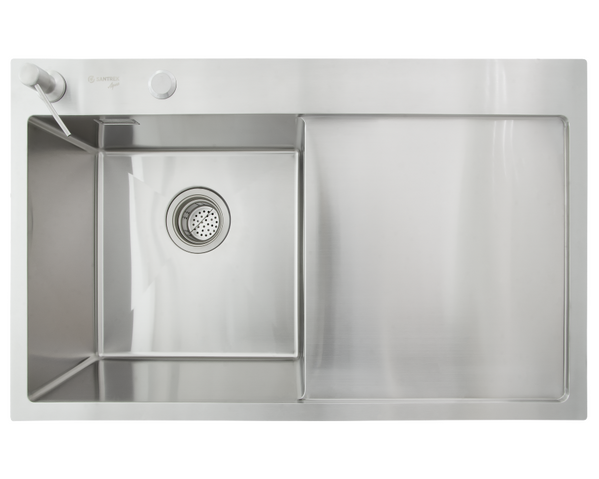 Мойка нерж врезная SANTREK AQUA PRO 780х480х220 т 3,0 САТИН D7848HLS левая (+ сифон +дозатор) + КОЛАНДЕР 420х220 В ПОДАРОК!!!