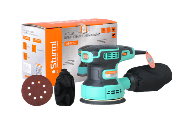 OS8135R Эксцентриковая шлифмашина 350Вт, d=125мм, рег.обор.5000-12000об/мин, ПЫЛЕСБОРНИК,Sturm!