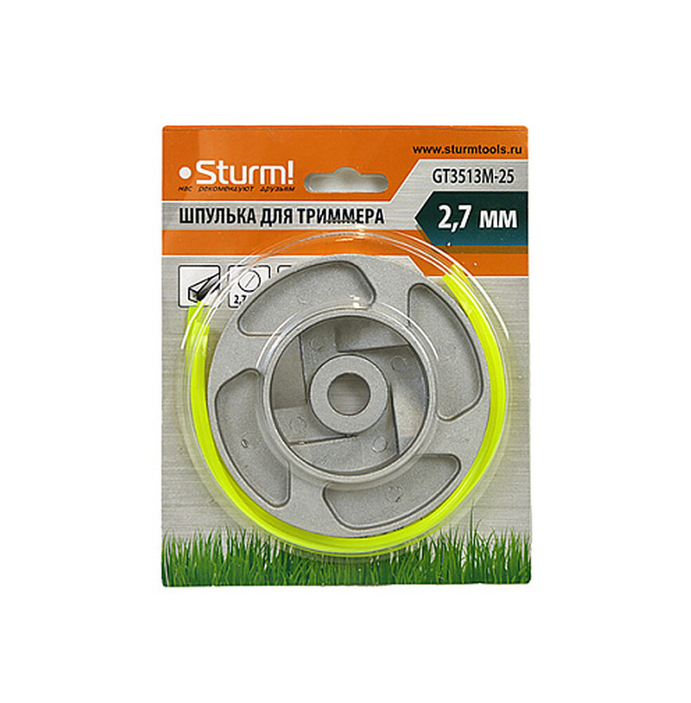GT3513M-25 Катушка триммерная c леской в сборе, квадрат, 2,4 x 27мм Sturm!