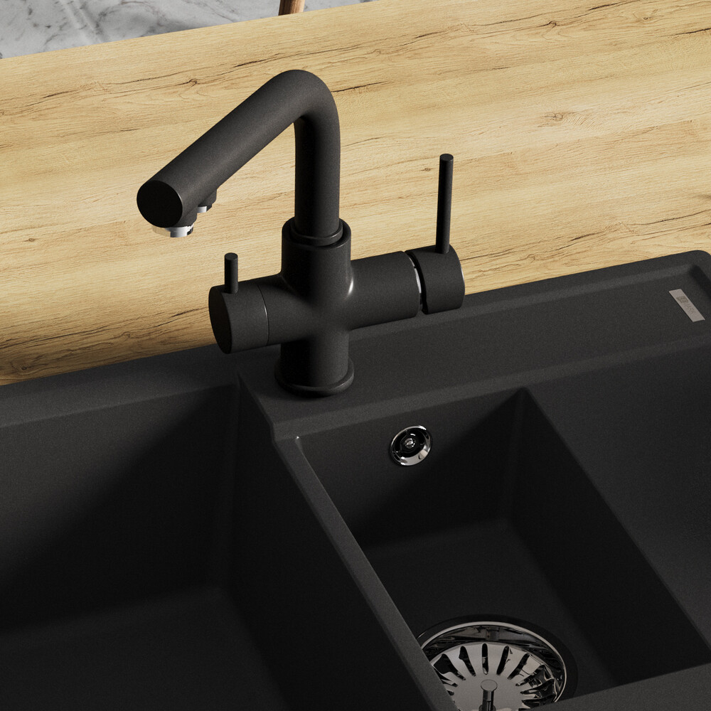 LM3061PAN Смеситель для кухни LEMARK Comfort с подключением к фильтру питьевой воды АНТРАЦИТ (в цвет моек LEMARK)