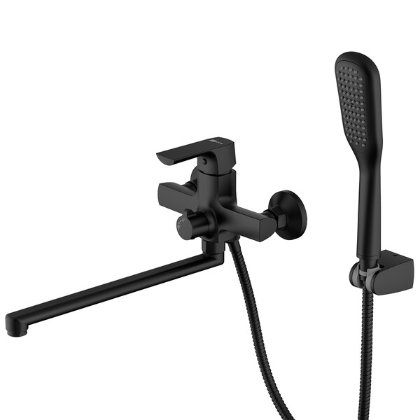 LM7251BL Ursus Смеситель универсальный с плоск. изл 350мм, дивертор с керамич. пластинам, с акс, черный LEMARK