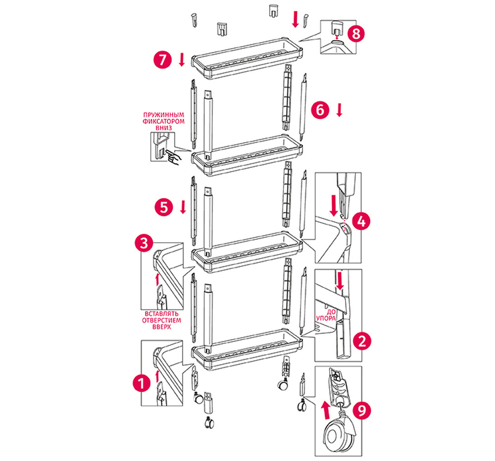Этажерка узкая на колесах (4секции)  ("М-пластика") (М 2705)