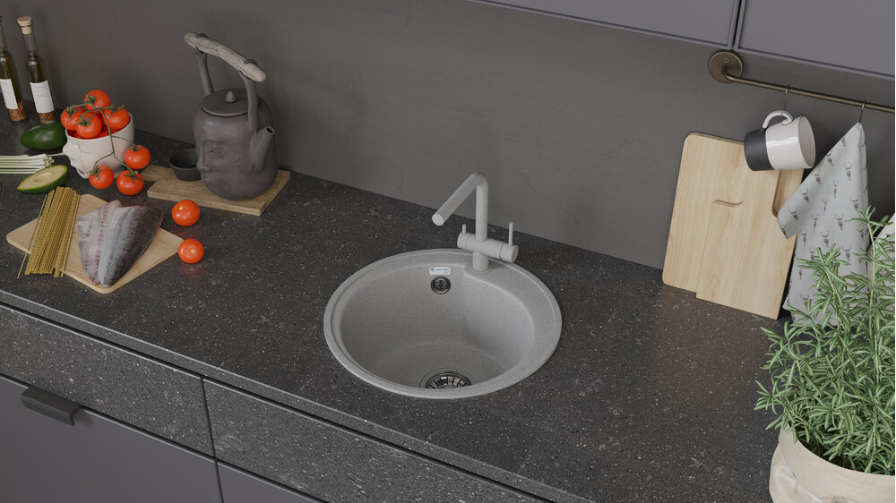 Мойка SANTREK AQUA PRO ROUND SA-R450 D=443 мм, круглая (серый-310) (+сифон)