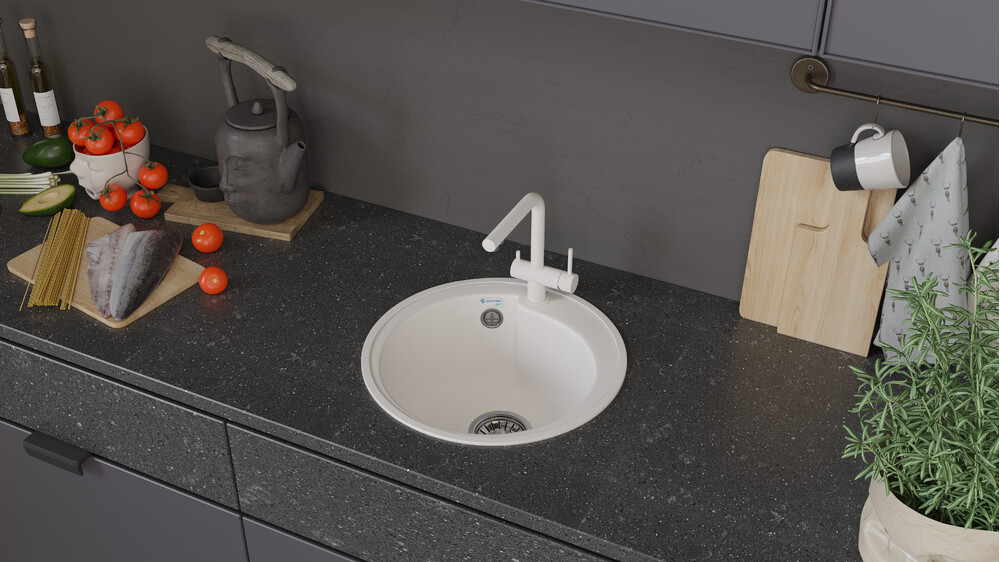 Мойка SANTREK AQUA PRO ROUND SA-R450 D=443 мм, круглая (иней-321) (+сифон)