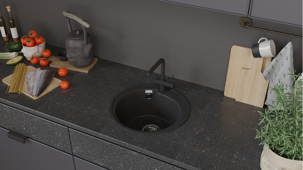 Мойка SANTREK AQUA PRO ROUND SA-R450 D=443 мм, круглая (графит-309) (+сифон)