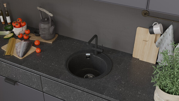 Мойка SANTREK AQUA PRO ROUND SA-R450 D=443 мм, круглая (графит-309) (+сифон)