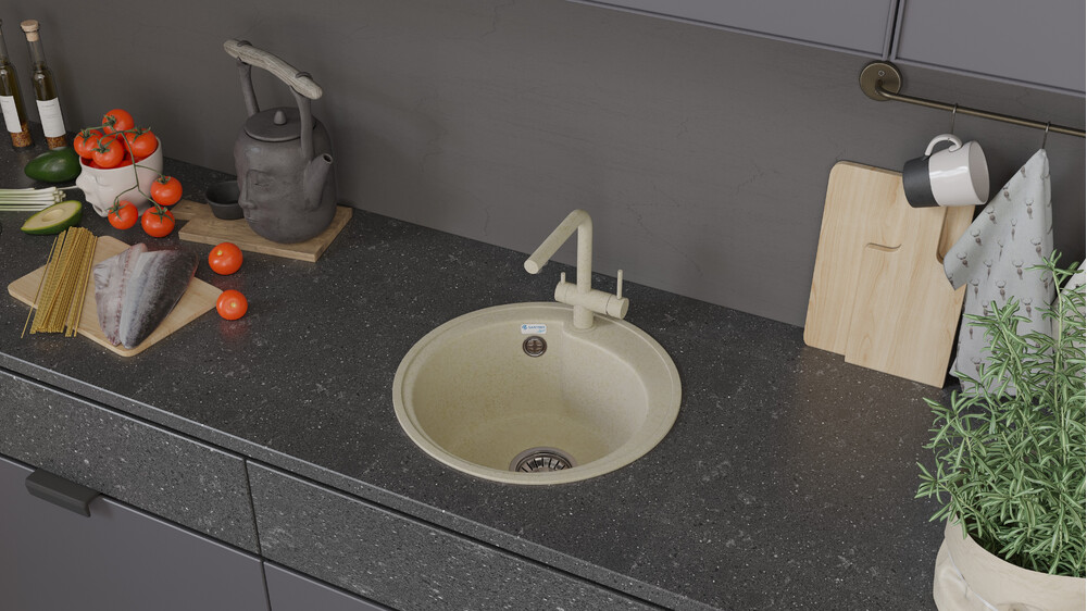 Мойка SANTREK AQUA PRO ROUND SA-R450 D=443 мм, круглая (песок-302) (+сифон)