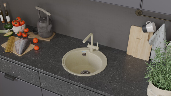 Мойка SANTREK AQUA PRO ROUND SA-R450 D=443 мм, круглая (песок-302) (+сифон)