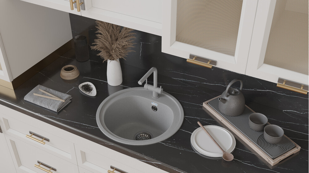 Мойка SANTREK AQUA PRO ROUND SA-R510 D=510 мм, круглая (серый-310) (+сифон)