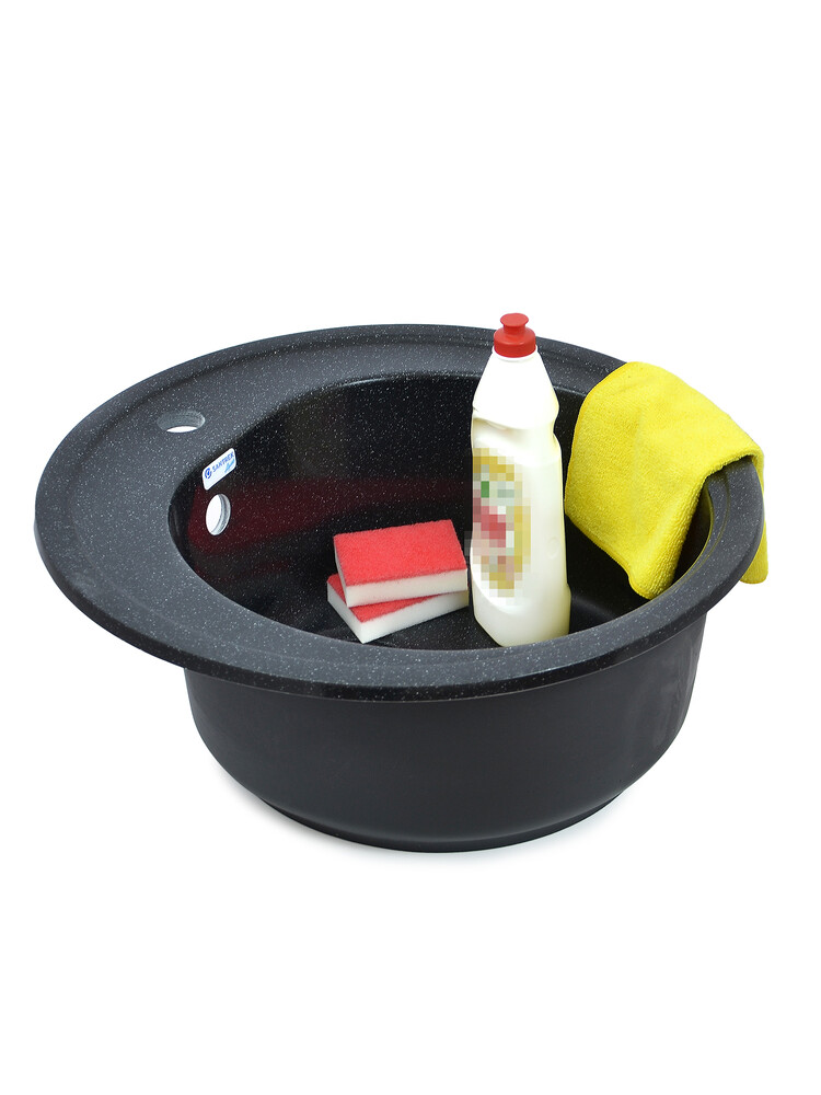 Мойка SANTREK AQUA PRO ROUND SA-R510 D=510 мм, круглая (черный-308) (+сифон)