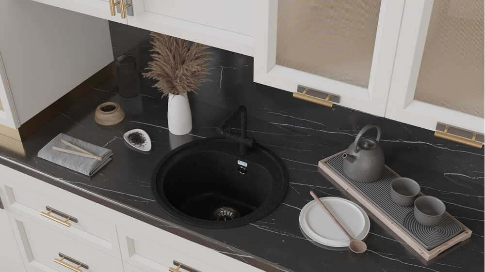 Мойка SANTREK AQUA PRO ROUND SA-R510 D=510 мм, круглая (черный-308) (+сифон)