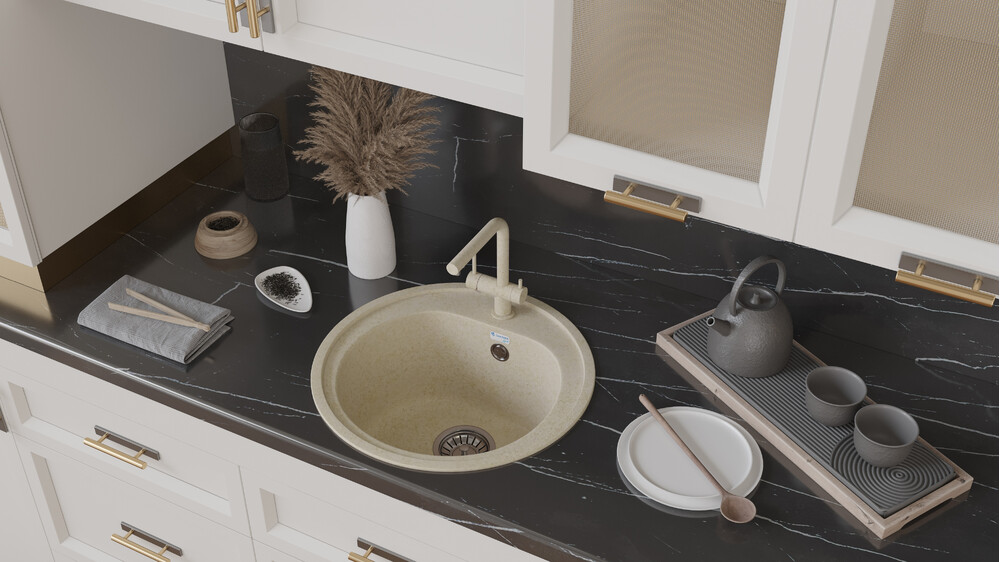 Мойка SANTREK AQUA PRO ROUND SA-R510 D=510 мм, круглая (песок-302) (+сифон)