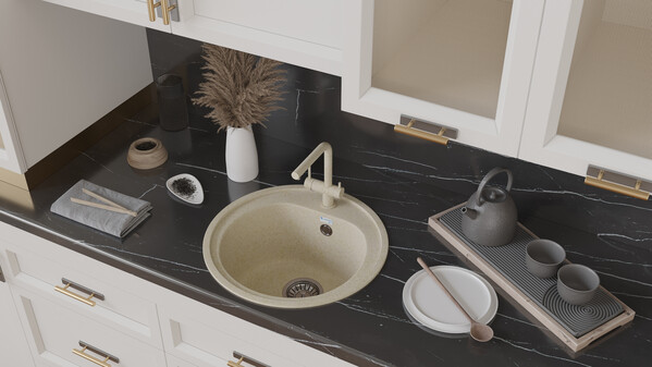 Мойка SANTREK AQUA PRO ROUND SA-R510 D=510 мм, круглая (песок-302) (+сифон)