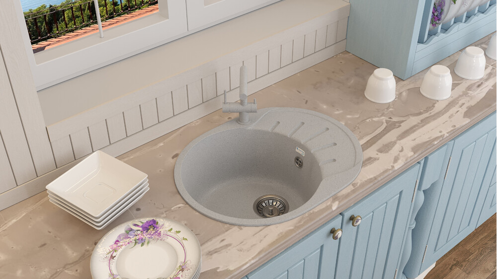 Мойка SANTREK AQUA PRO ROUND SA-R580L чаша + крыло 580*450 мм (серый-310) (+сифон)