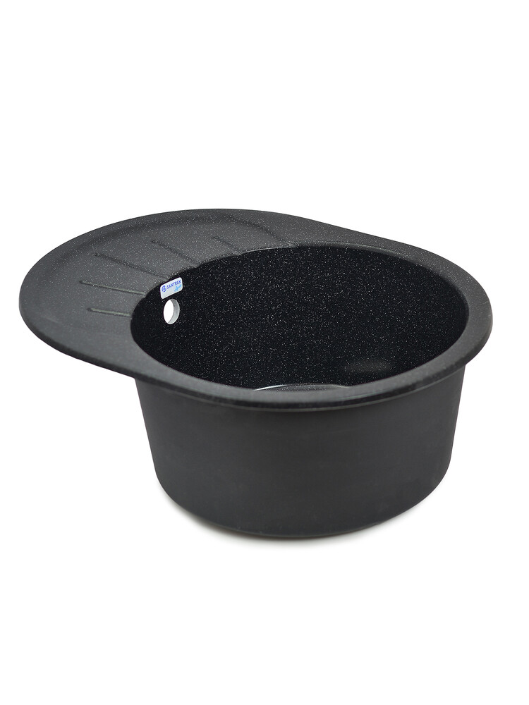 Мойка SANTREK AQUA PRO ROUND SA-R580L чаша + крыло 580*450 мм (черный-308) (+сифон)