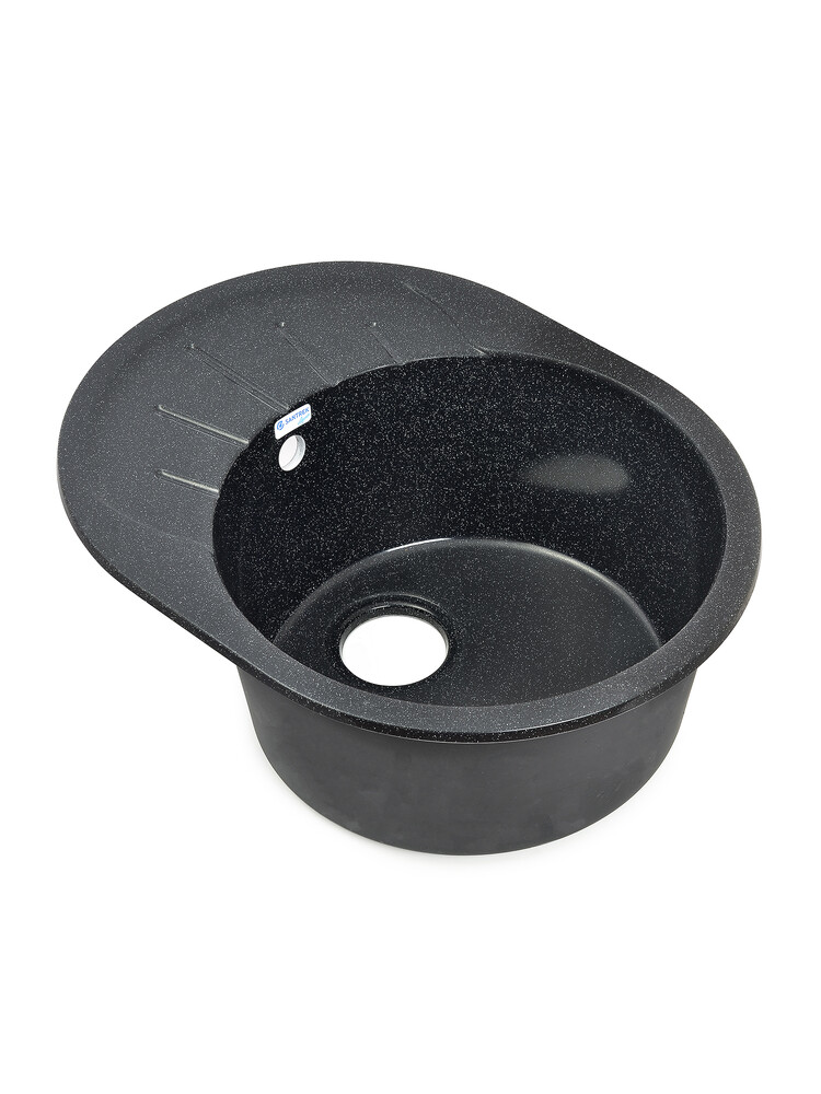 Мойка SANTREK AQUA PRO ROUND SA-R580L чаша + крыло 580*450 мм (черный-308) (+сифон)