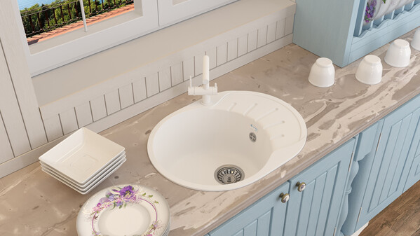 Мойка SANTREK AQUA PRO ROUND SA-R580L чаша + крыло 580*450 мм (иней-321) (+сифон)