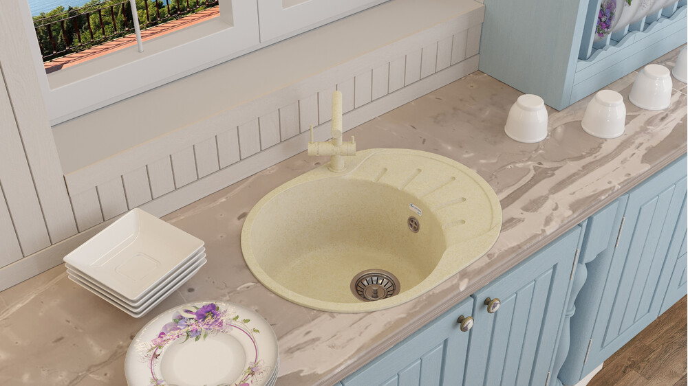 Мойка SANTREK AQUA PRO ROUND SA-R580L чаша + крыло 580*450 мм (песок-302) (+сифон)