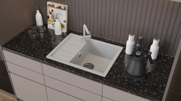 Мойка SANTREK AQUA PRO SQUARE SA-S650L чаша + крыло 650*500 мм (серый-310) (+сифон)