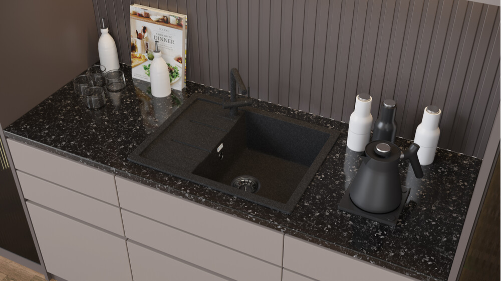 Мойка SANTREK AQUA PRO SQUARE SA-S650L чаша + крыло 650*500 мм (черный-308) (+сифон)