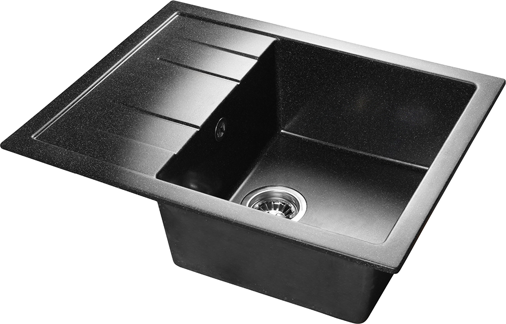 Мойка SANTREK AQUA PRO SQUARE SA-S650L чаша + крыло 650*500 мм (черный-308) (+сифон)