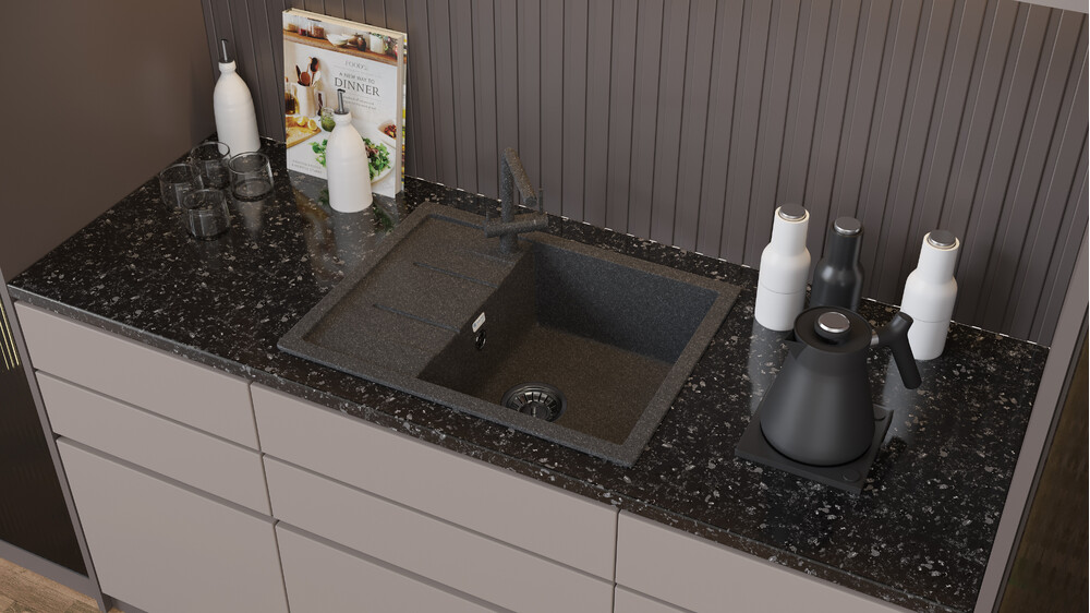 Мойка SANTREK AQUA PRO SQUARE SA-S650L чаша + крыло 650*500 мм (графит-309) (+сифон)