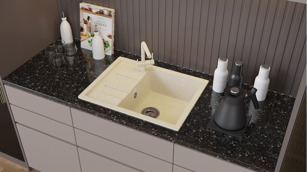 Мойка SANTREK AQUA PRO SQUARE SA-S650L чаша + крыло 650*500 мм (песок-302) (+сифон)